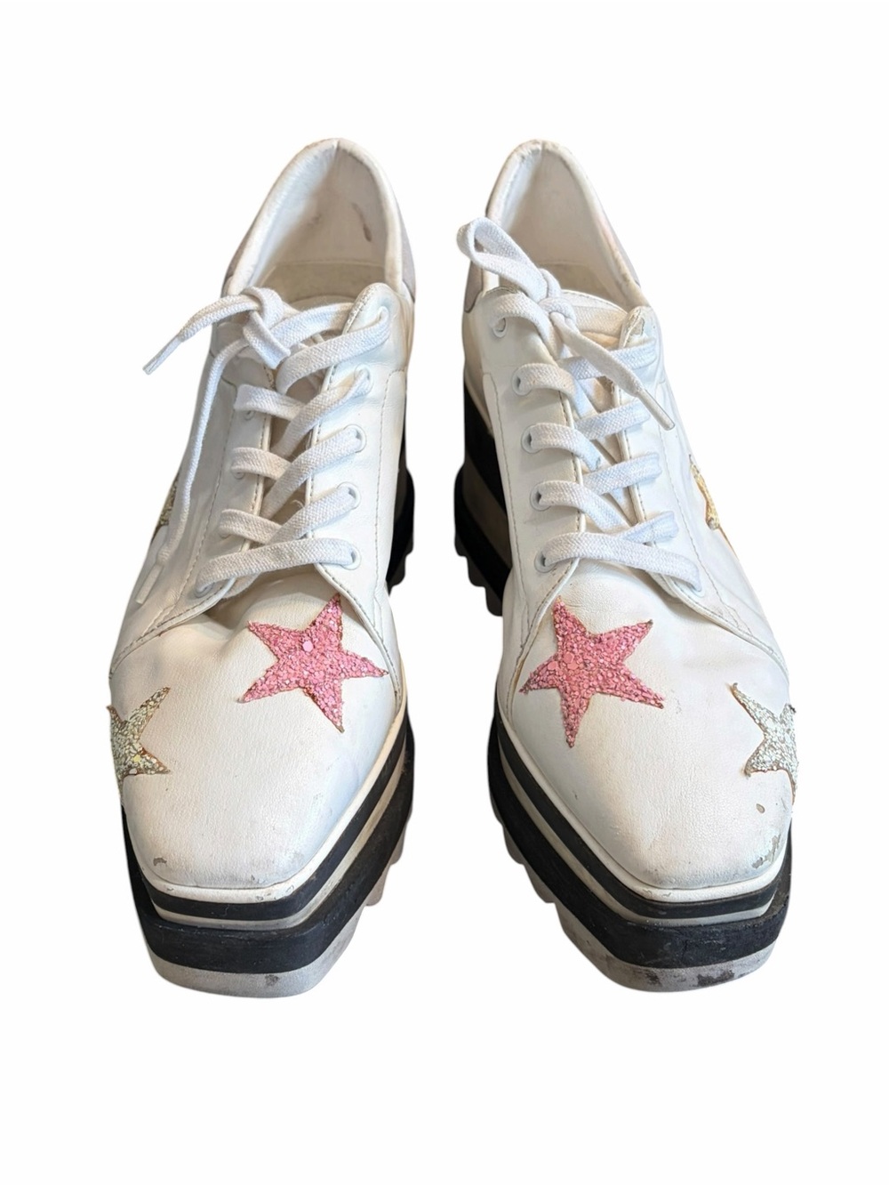 Stella Mcartney women’s White Star-Accent Platform Sneakers - Pink & Gold Stars
